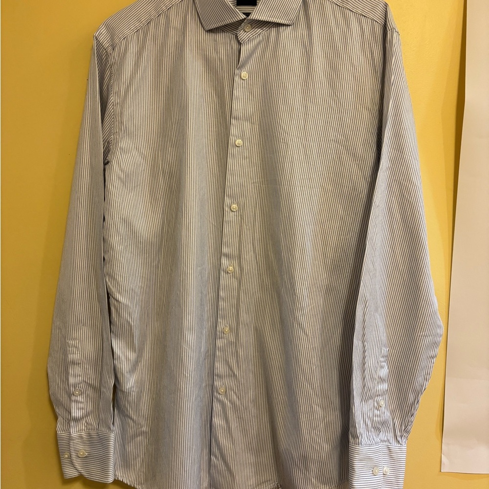Hugo Boss Men's Blue Pinstripe Dress Shirt Size Large